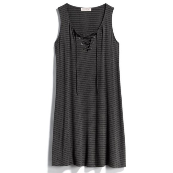 NEW Nine Britton Stevie Lace Up Grey Stripe Dress - Picture 1 of 2